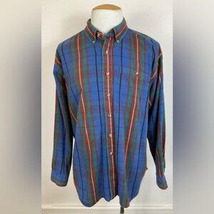 Oshkosh Bgosh Men's Vintage 90s Blue & Red Plaid Shirt Cotton Button Dow, sz XL